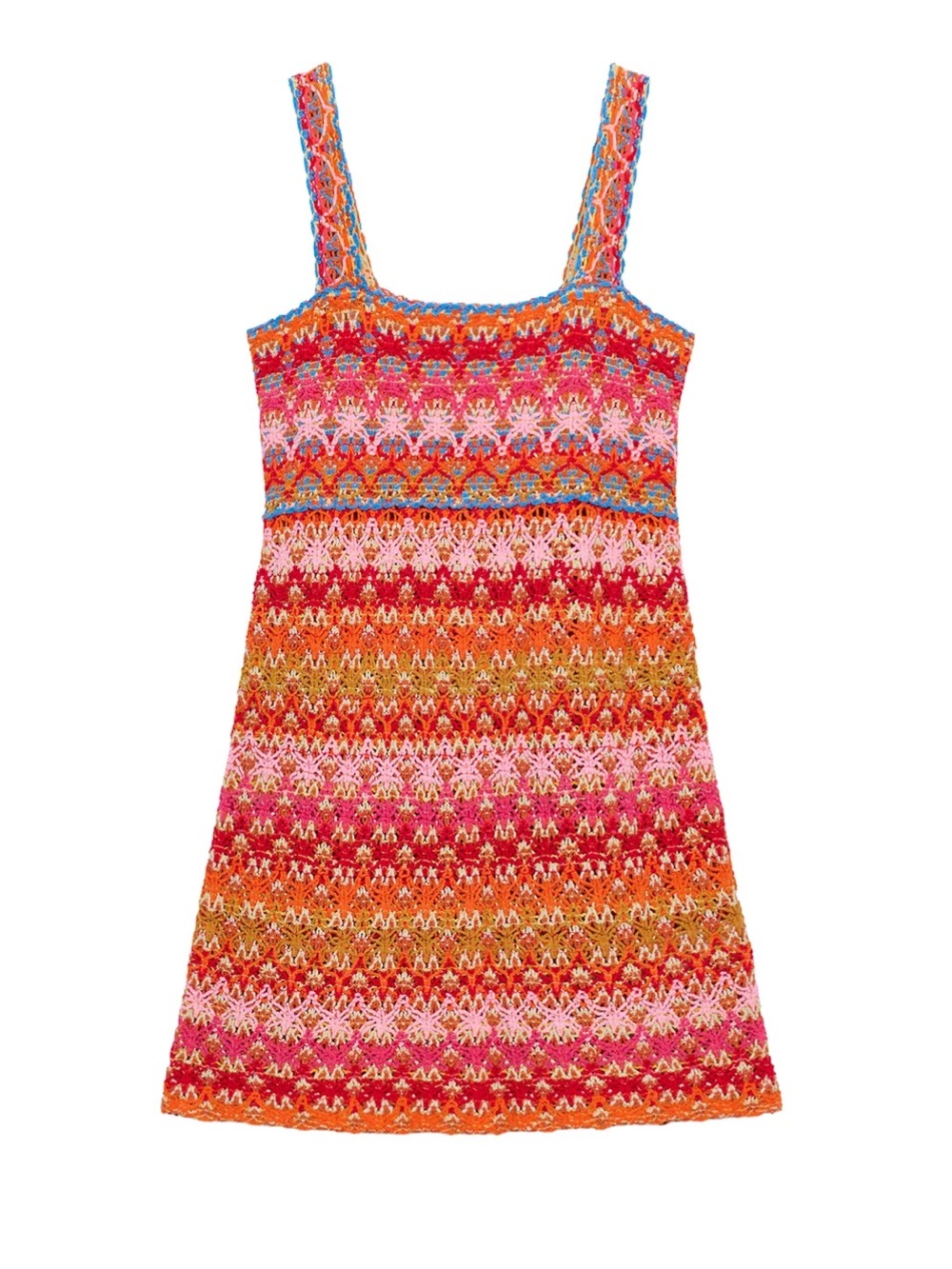 Zara Multicolor Crochet Dress - Vibrant Pink & Orange, New without Tag